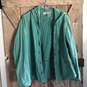 Sea foam green button up jacket with hood